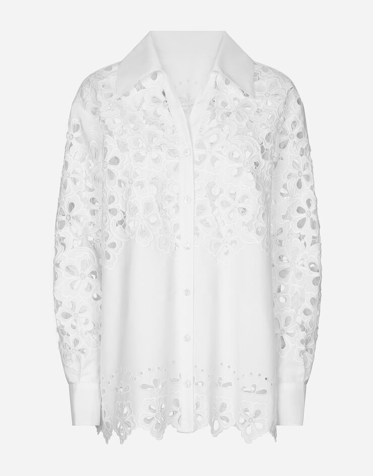 Dolce & Gabbana Oversize-Bluse aus Baumwolle mit Cut-out-Stickerei Weiss F5S57ZGDCKN