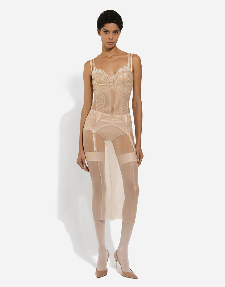 Dolce & Gabbana Tulle calf-length dress with corset details розовый F6JBBTFLRDA