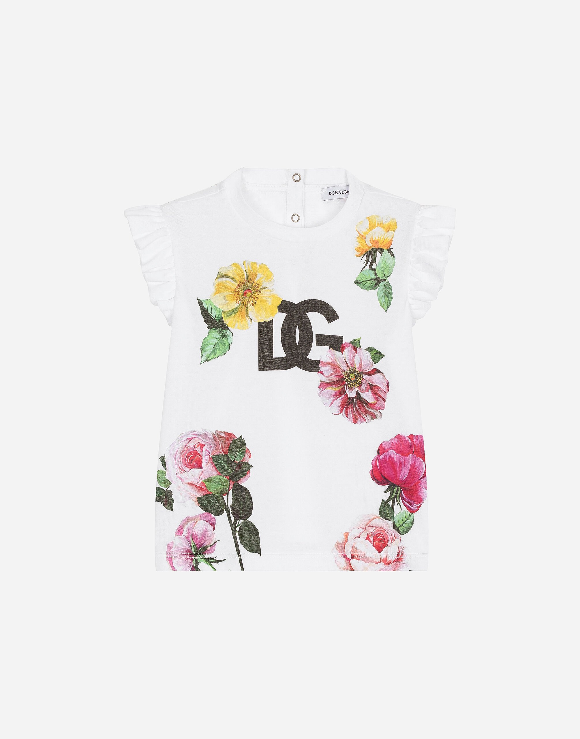 Dolce & Gabbana T-Shirt aus Jersey Blumenprint und DG-Logo Drucken L2JW9XHS7OJ