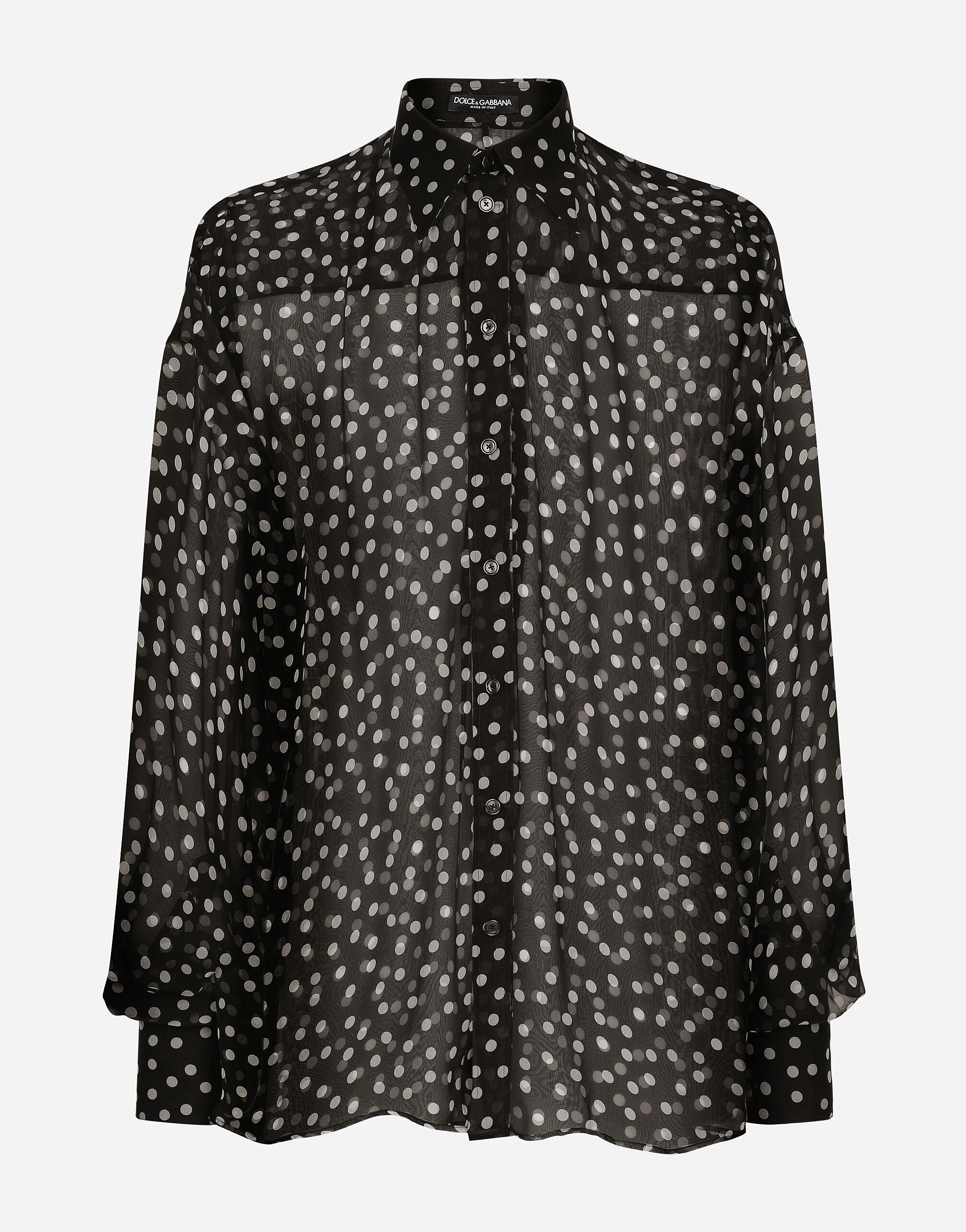 Dolce & Gabbana Super-oversize silk chiffon shirt with polka-dot print Print G5IF1THI1QA
