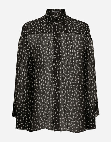 Dolce & Gabbana 波点真丝雪纺超阔型衬衫 黑 G2TM9TFUBFY