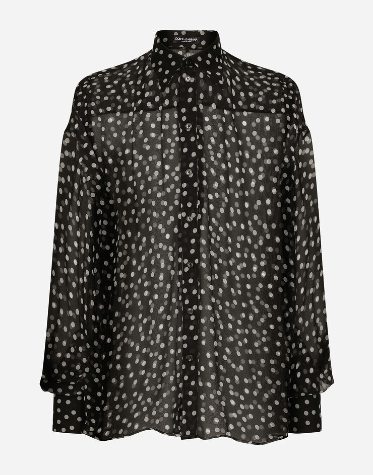 Dolce & Gabbana Super-oversize silk chiffon shirt with polka-dot print Print G5LU6THS1KD