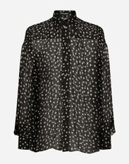 Dolce & Gabbana Super-oversize silk chiffon shirt with polka-dot print White G5LR8TFU1ZC