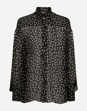 Dolce & Gabbana Рубашка ультрасвободного кроя из шелкового шифона в горошек черный G2TM9TFUBFY