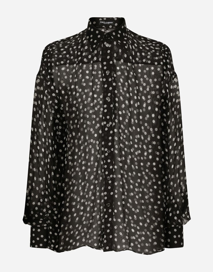 Dolce & Gabbana Camisa superoversize en chifón de seda con lunares Imprima G5LU6THS1KD