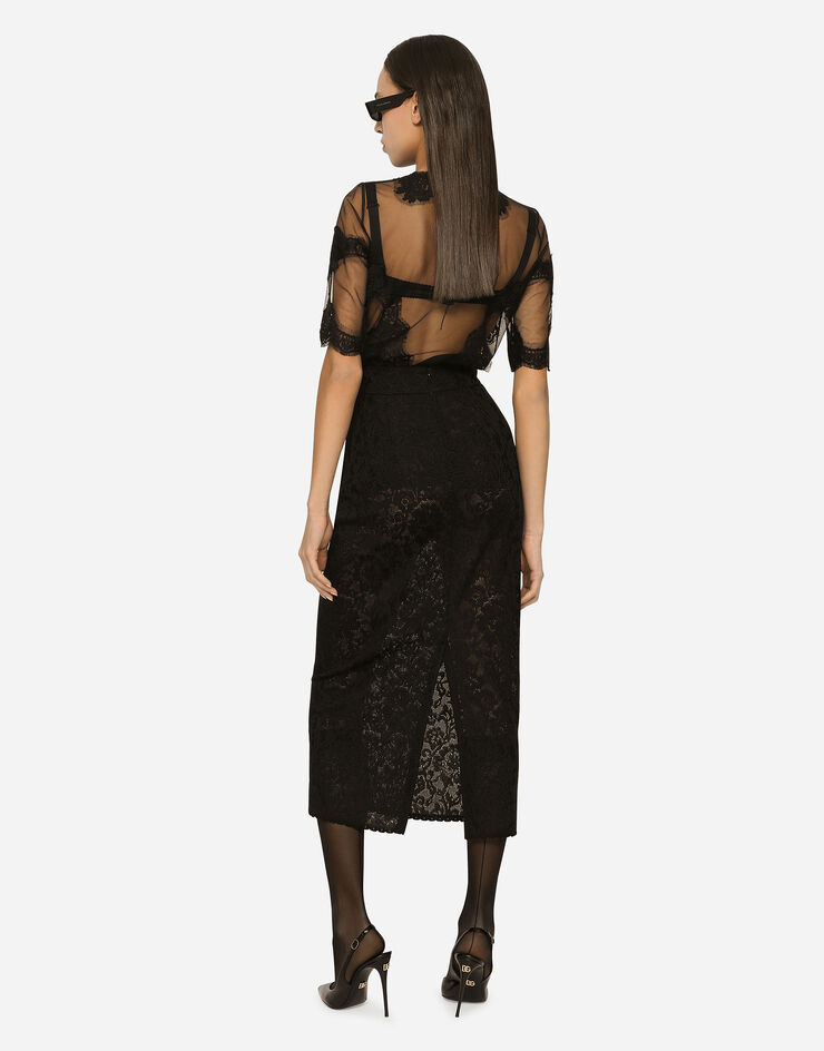 Dolce & Gabbana 蕾丝针织中长半裙 黑 FXD20TJBMR6