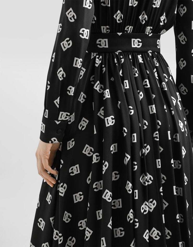 Dolce & Gabbana Charmeuse calf-length dress with all-over DG print Multicolor F6ARQTFSA4I