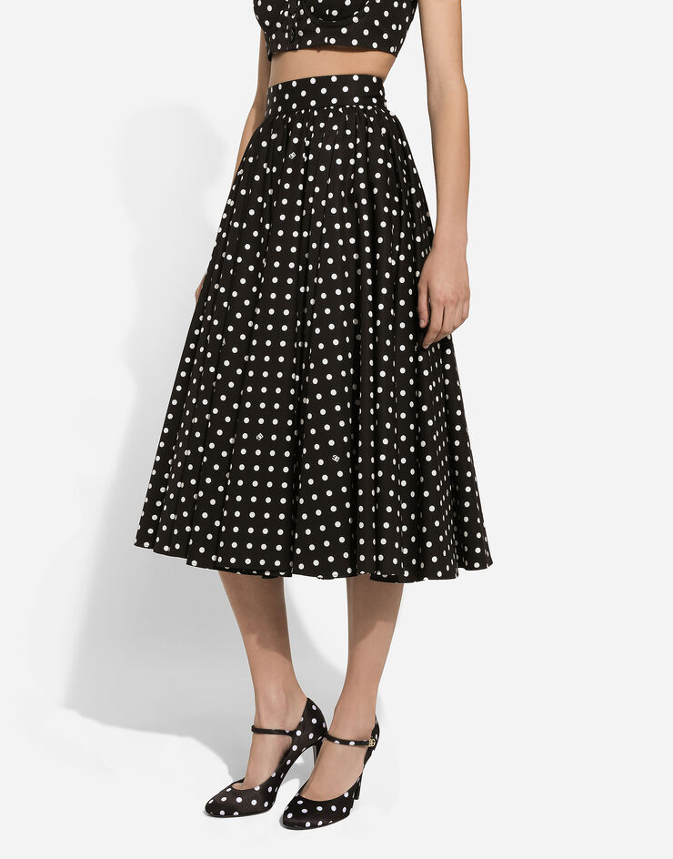 Dolce & Gabbana Cotton calf-length circle skirt with polka-dot print Print F4CWBTHS5R7