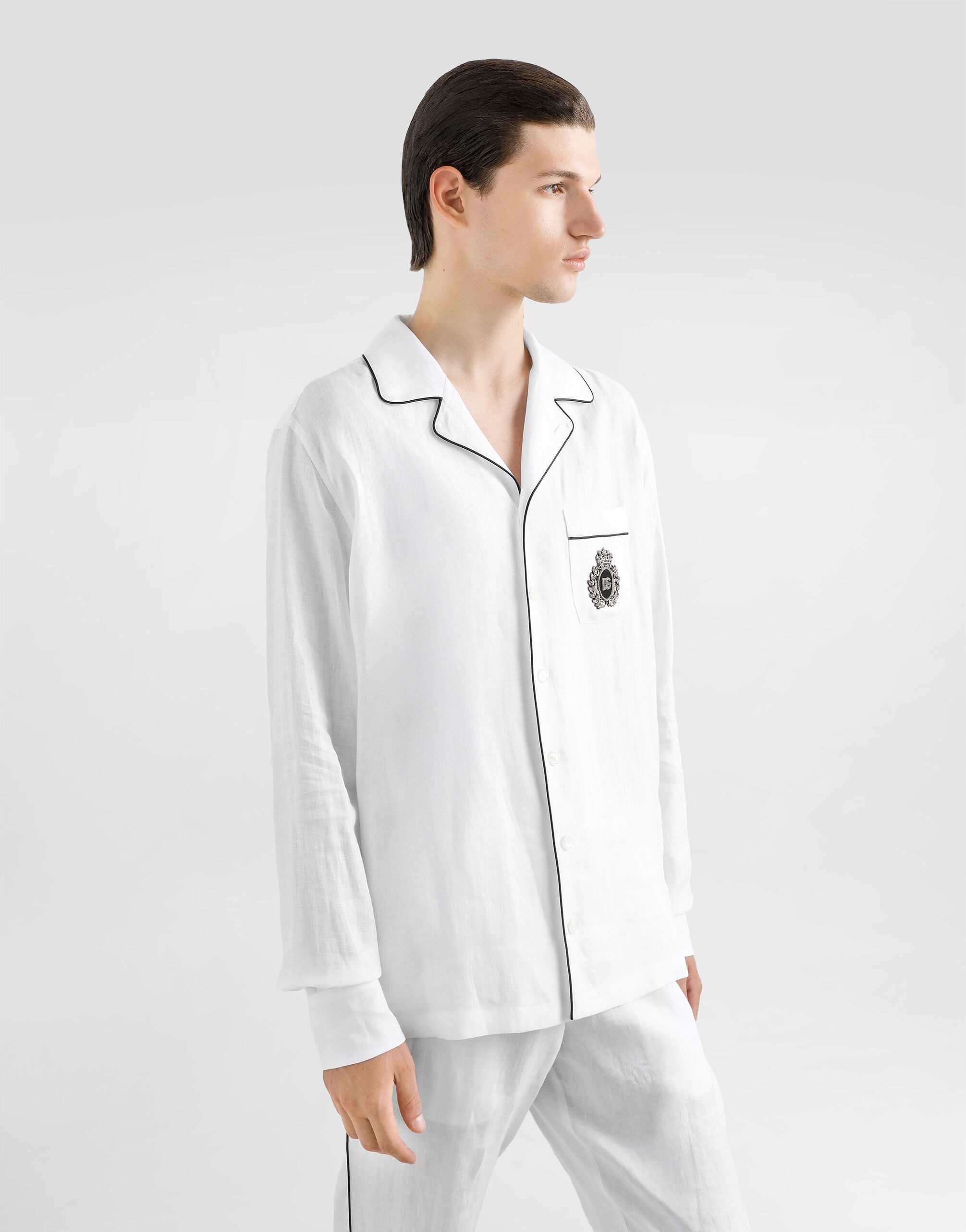 Linen vanity shirt with heraldic emblem in White for Men