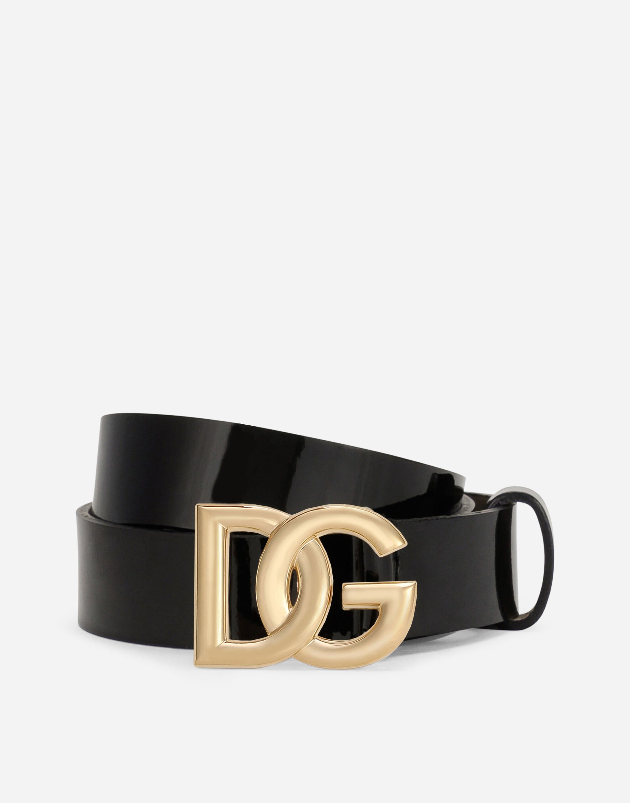 Ceinture en cuir verni logo DG en Noir pour fille Dolce Gabbana