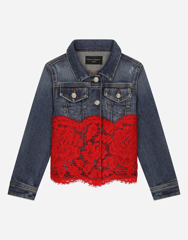 Dolce & Gabbana Blouson en denim avec empiècement en dentelle Multicolore L51B82LDB20