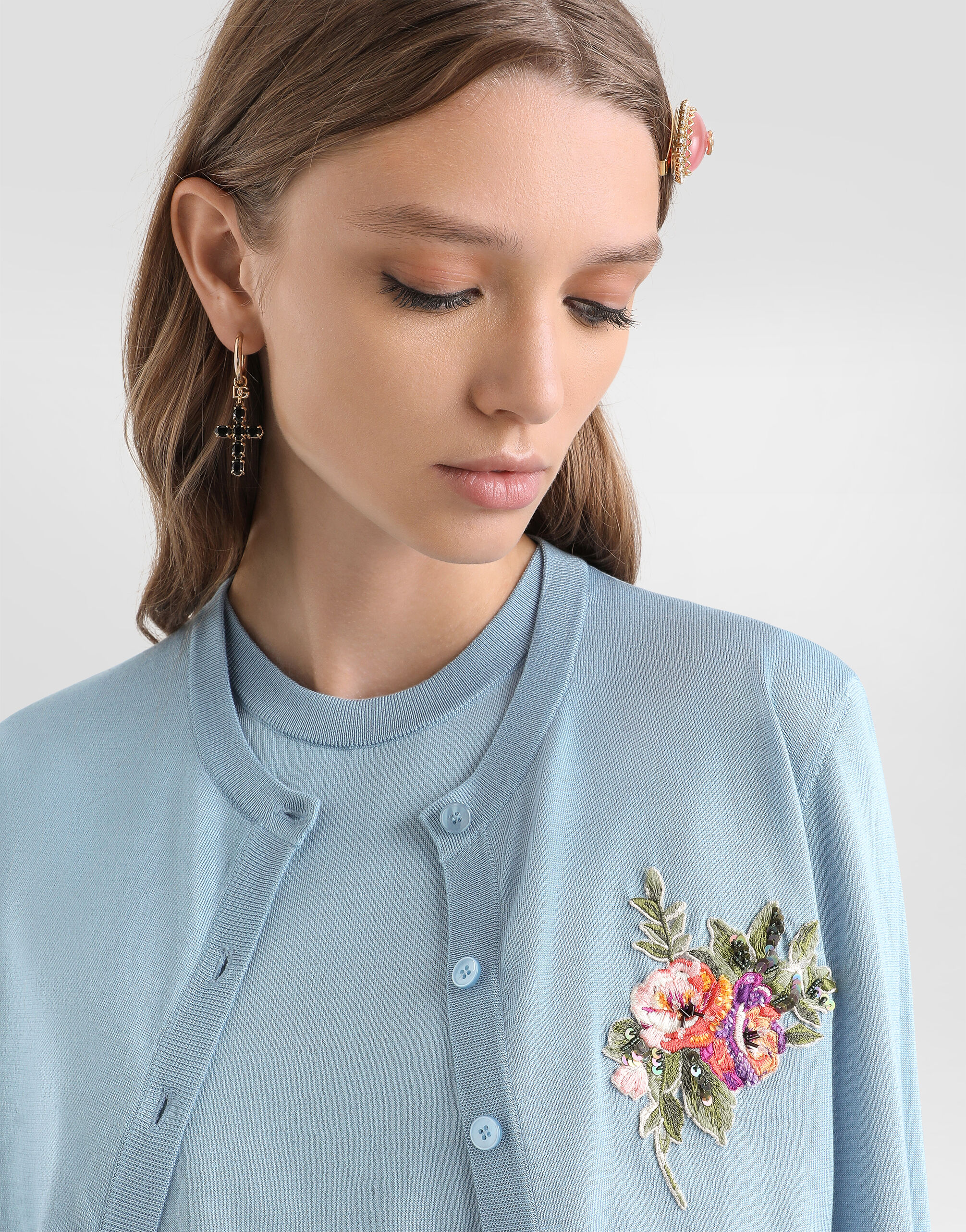 美品　Dolce&gabbana シルク　カーディガン　ブルー Silk cardigan with buttons in Azure for Women | Dolce&Gabbana® US