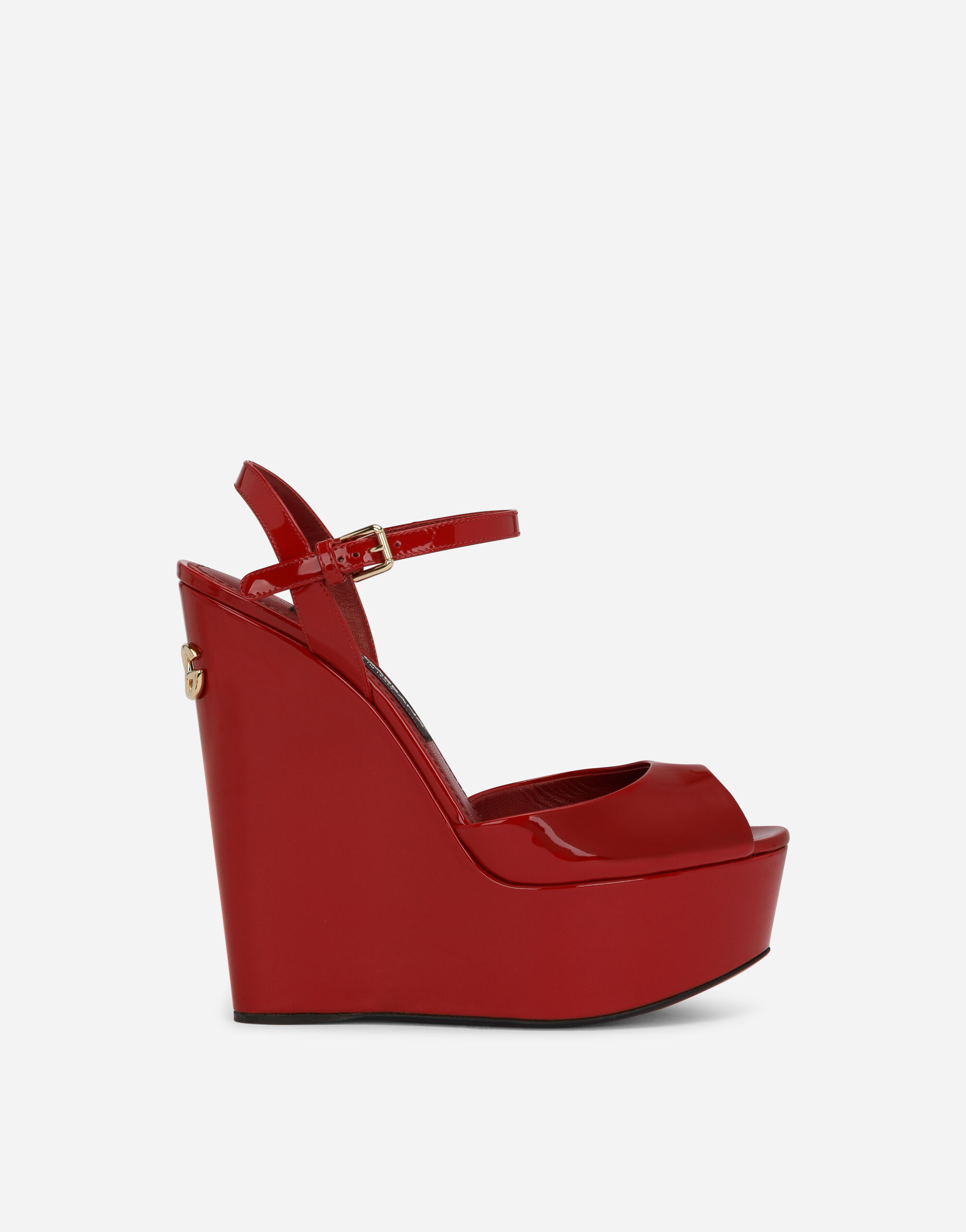 Red patent 2025 leather wedge heels