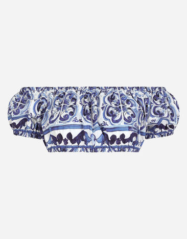 Dolce & Gabbana Majolica-print poplin crop top Multicolor F6AEITHH5A1