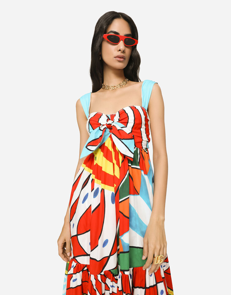 Dolce&Gabbana Carretto-print poplin calf-length dress Azure F6ABXTFI5G3