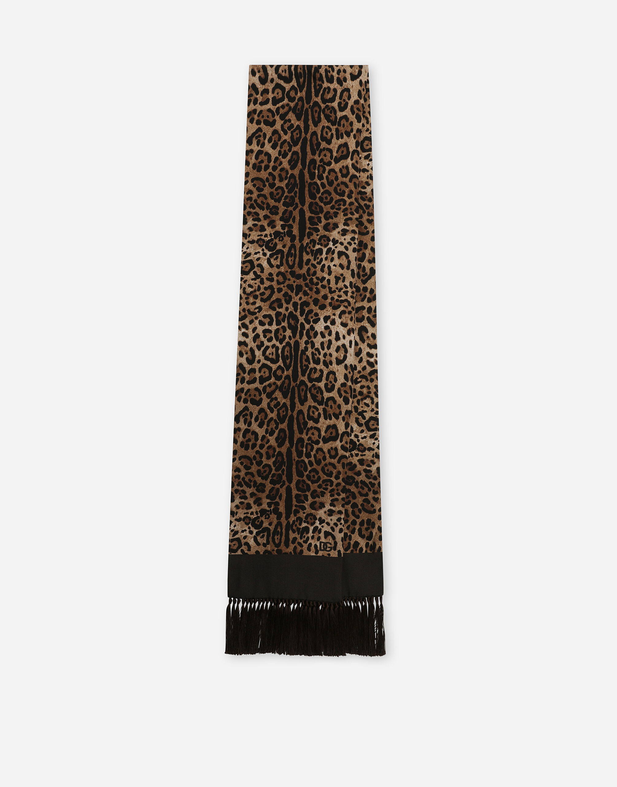 Dolce & Gabbana Pañuelo de seda con flecos y estampado de leopardo Print GQ260EHI1Q3