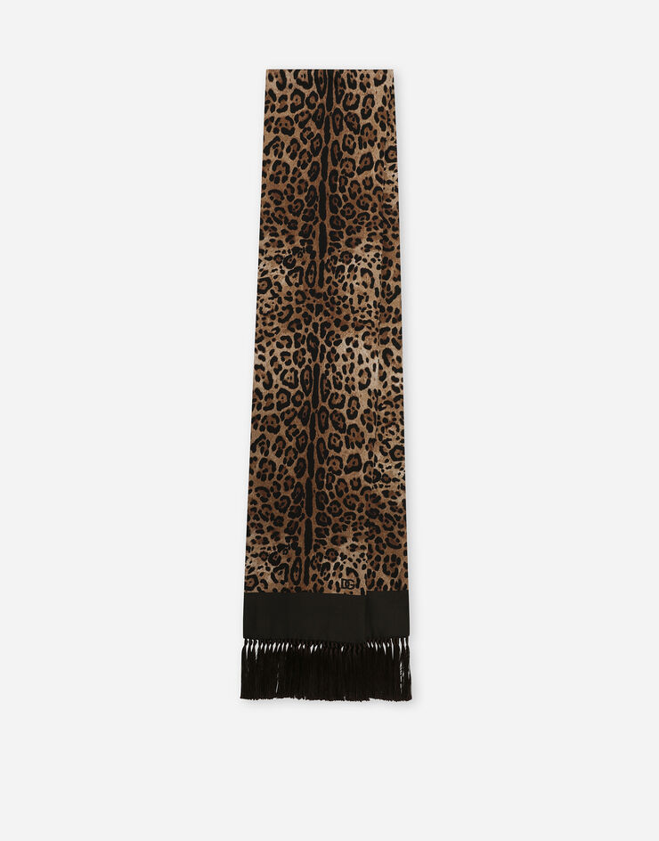 Dolce&Gabbana Pañuelo de seda con flecos y estampado de leopardo Imprimé Animalier GQ214EG0THV