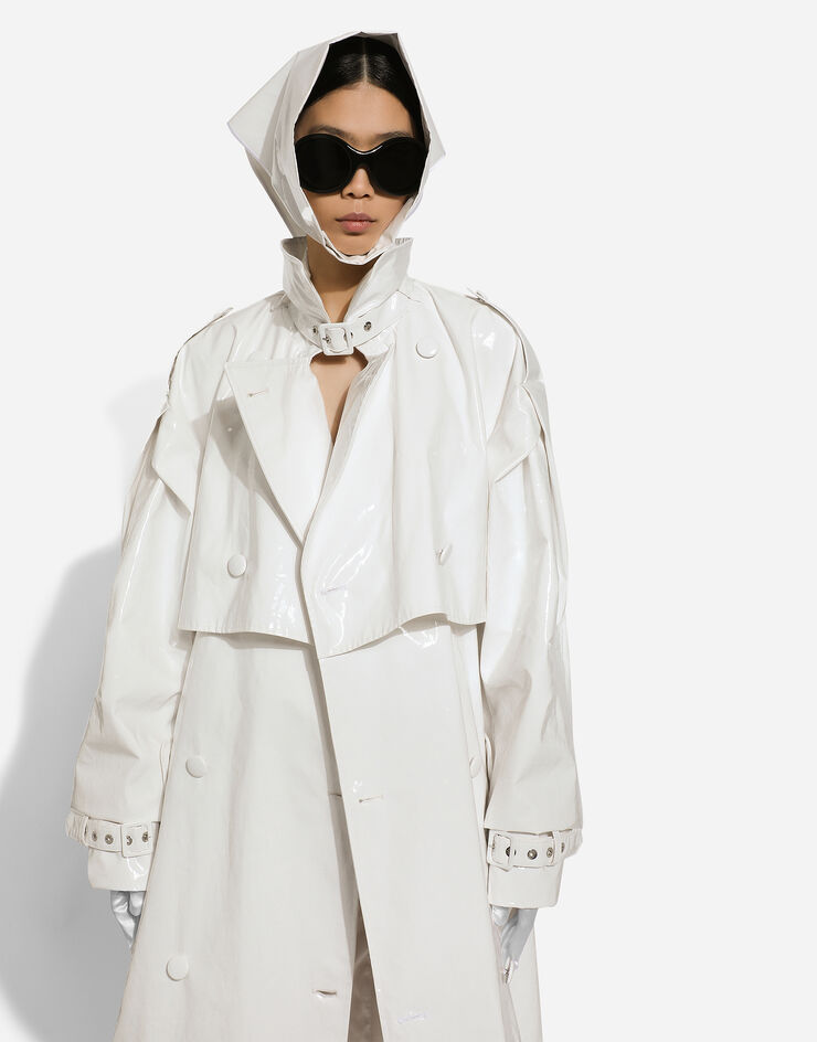 Dolce & Gabbana معطف ترنش من قطن مطلي أبيض F0D1QTFU600