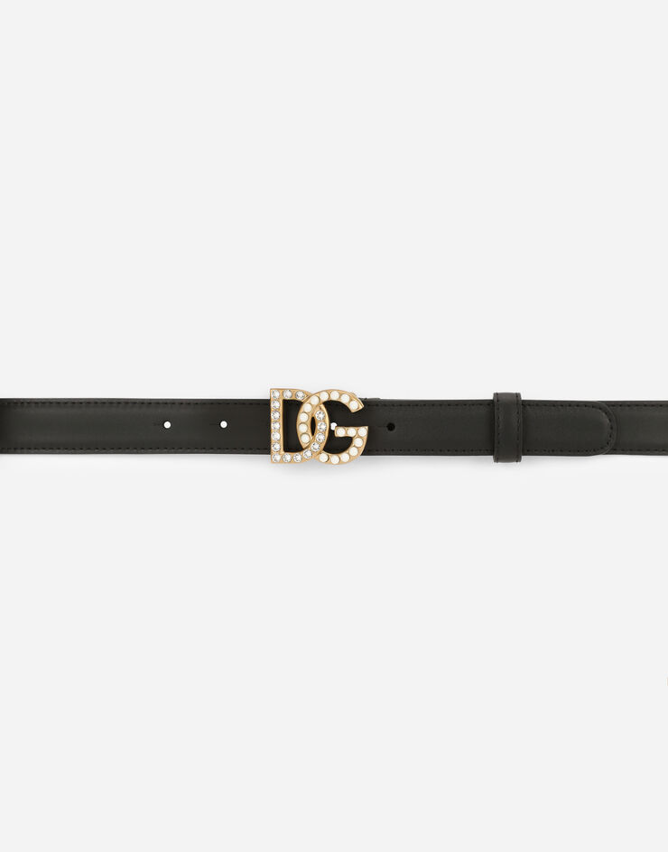 Dolce & Gabbana Calfskin belt with DG logo with rhinestones and pearls Multicolore BE1447AQ339