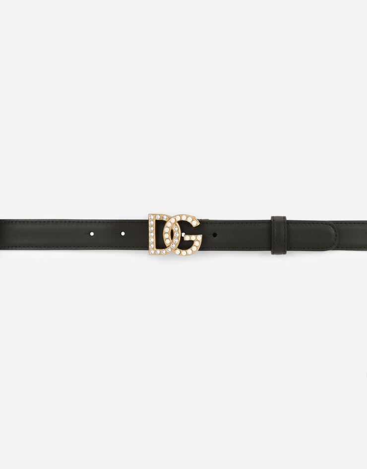 Dolce & Gabbana Calfskin belt with DG logo with rhinestones and pearls Multicolor BE1447AQ339