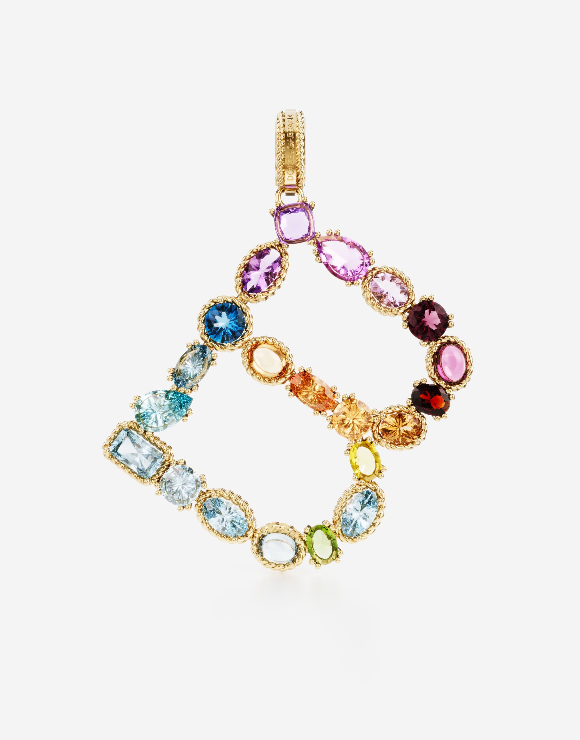 Dolce & Gabbana Rainbow alphabet B 18 kt yellow gold charm with multicolor fine gems Gold WAQA4GWPE01