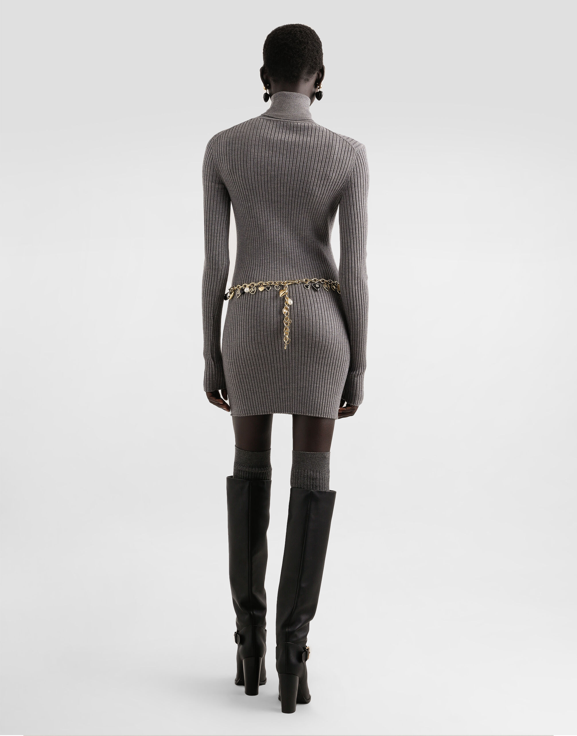 Turtleneck long dress in wool - thumbnail 3