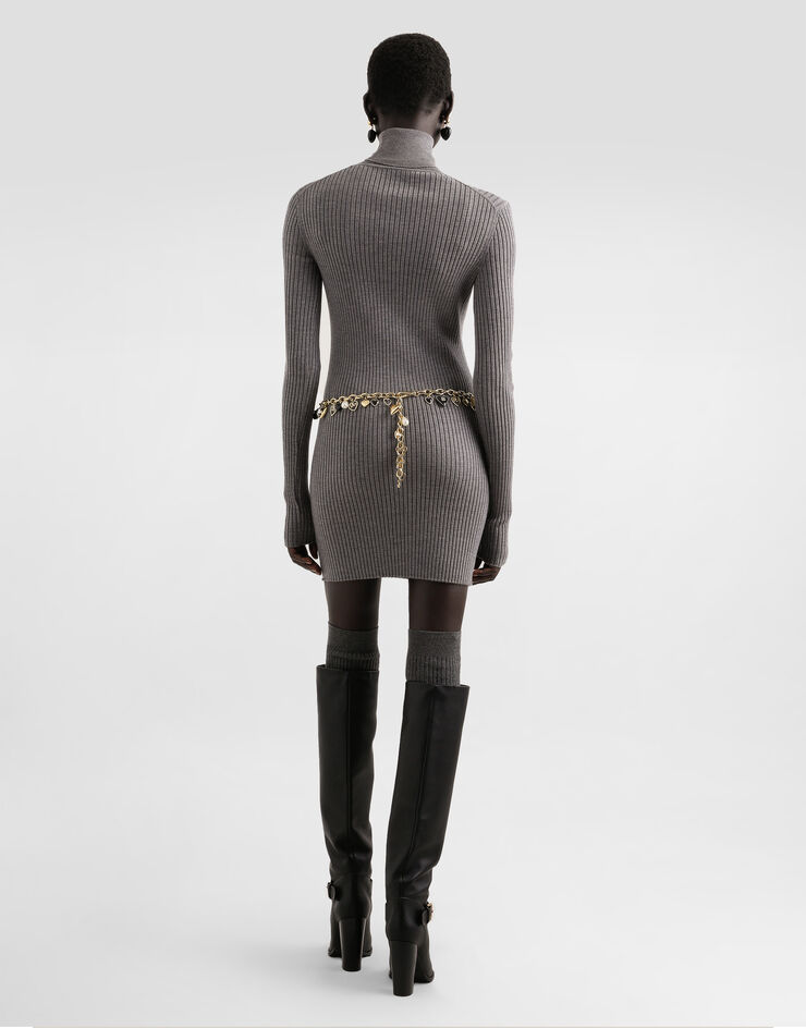 Dolce & Gabbana Turtleneck long dress in wool Grey FXS46TJDVDC