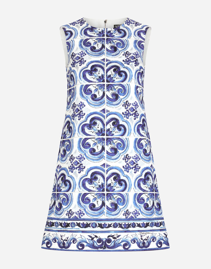 Dolce&Gabbana Kurzes Kleid aus Brokat Majolika-Print Mehrfarbig F6ADUTFPTAI