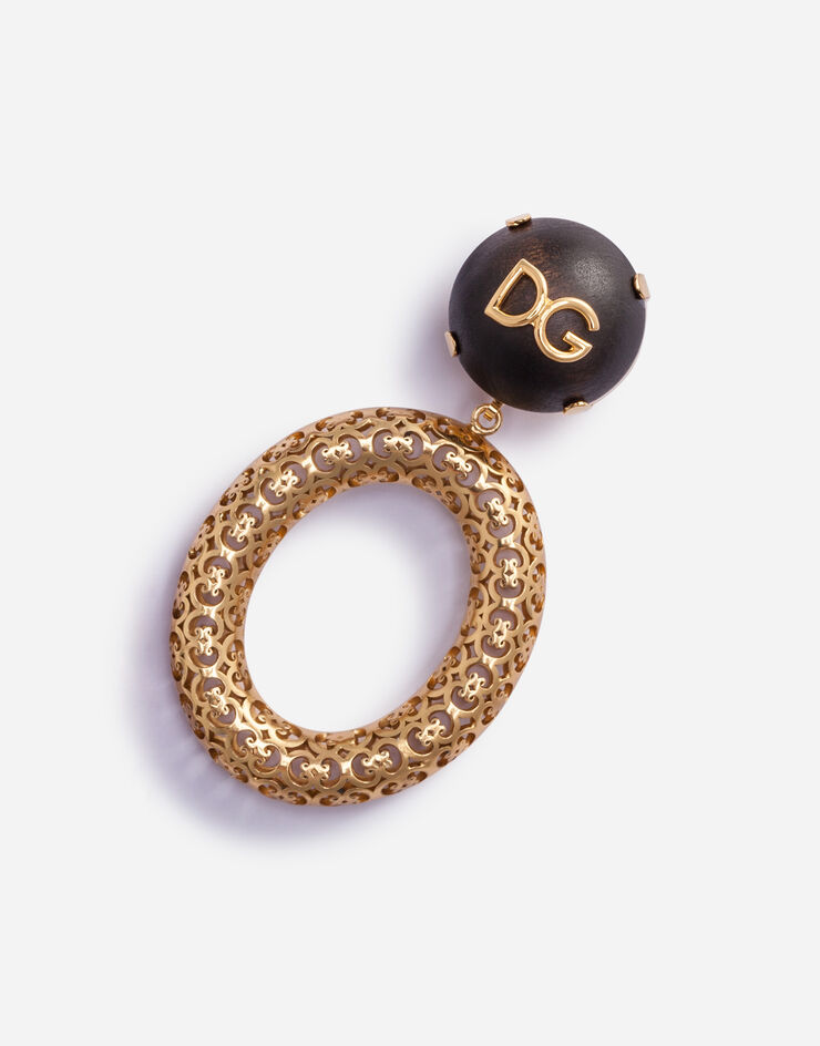 Dolce & Gabbana HOOP EARRINGS WITH LOGOED WOODEN BALLS ゴールド WEM4C3W1111