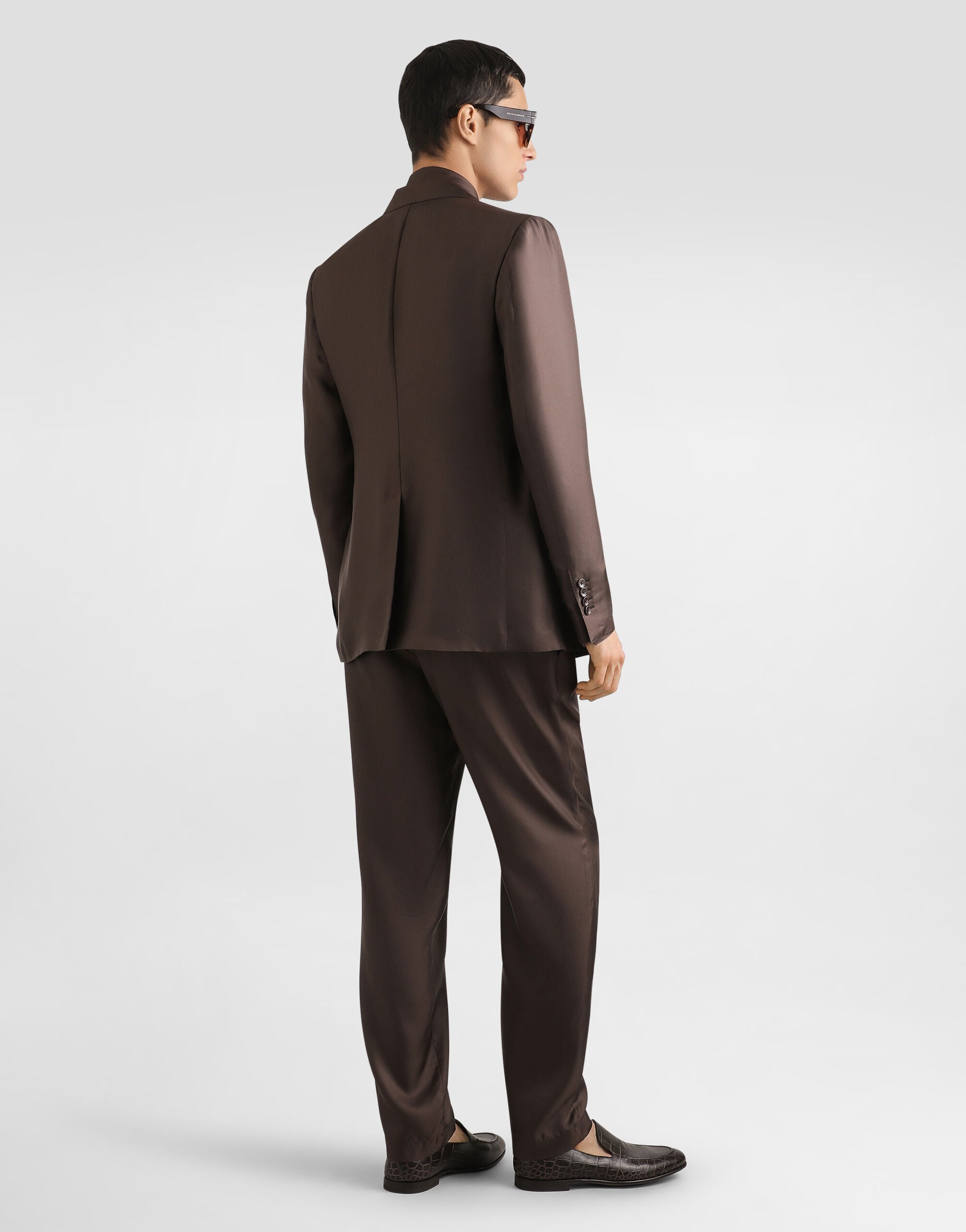 Sicilia light double-breasted silk twill jacket in Brown for Men