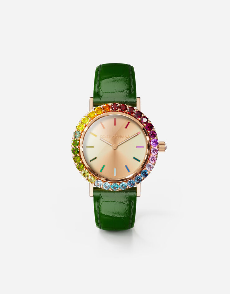 Dolce & Gabbana Часы Iris из розового золота с разноцветными камнями ЗЕЛЕНЫЙ WWLB2GXA1XA