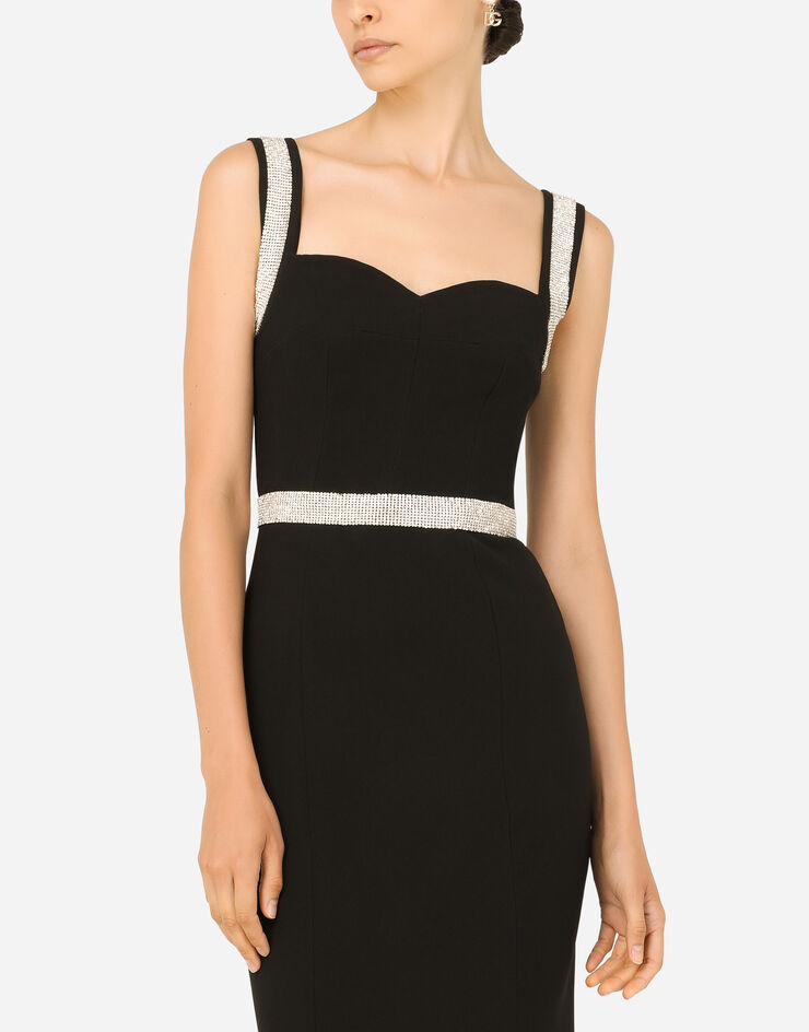 Dolce & Gabbana Long cady dress with rhinestone details Black F6ZO8ZFUIAH