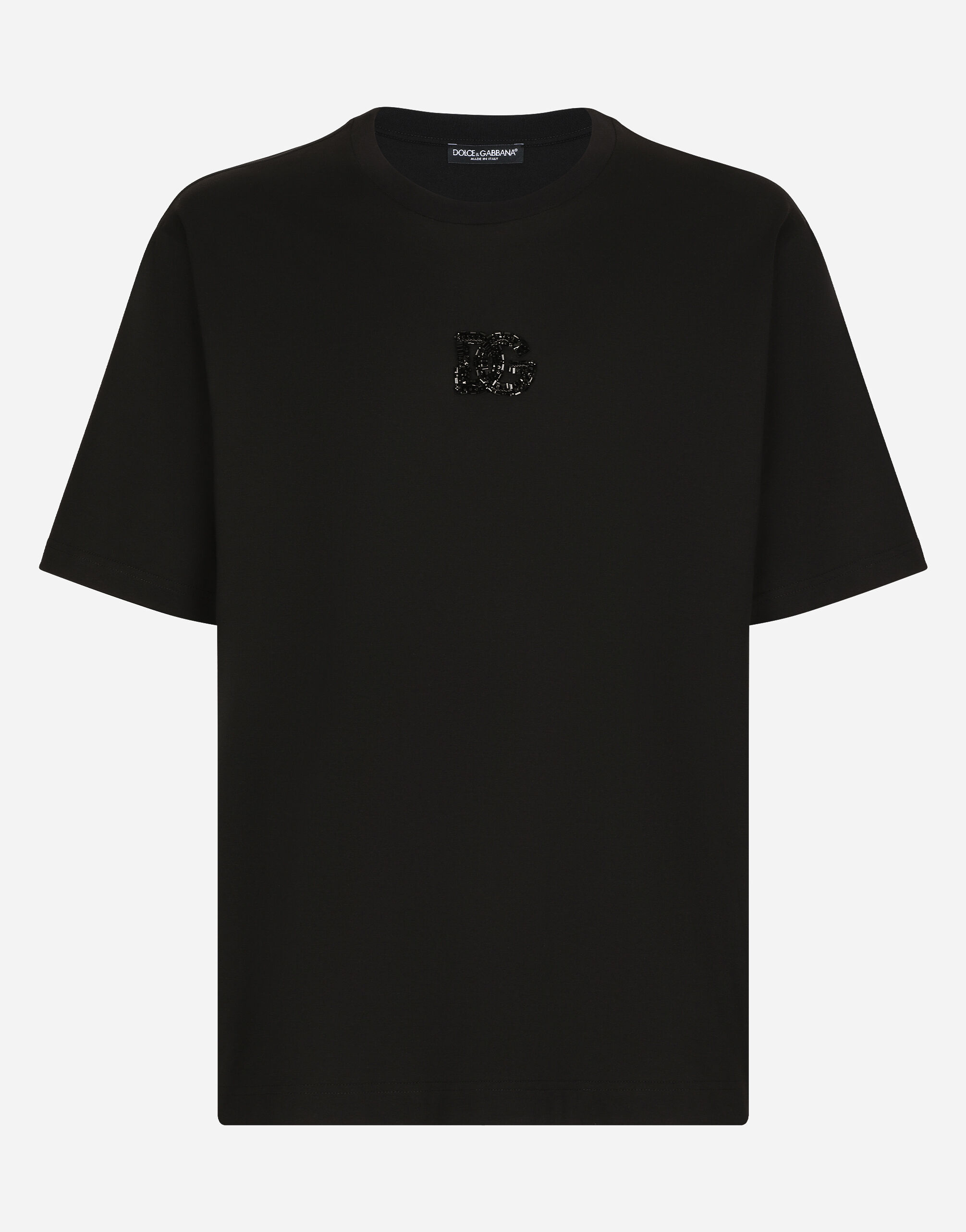 Dolce & Gabbana Tシャツ コットン DGラインストーンパッチ ブラック G9ZU0ZG7K4P