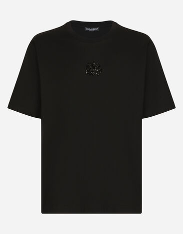 Dolce & Gabbana Camiseta de algodón con parche DG de strass Negro G9ZU0ZG7K4P