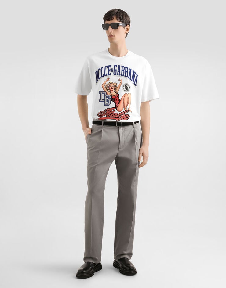 Dolce & Gabbana Cotton t-shirt with print and embroidery Cream G8PN9ZG7PKK