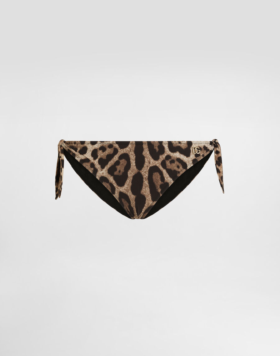 Leopard-print tie bikini bottoms