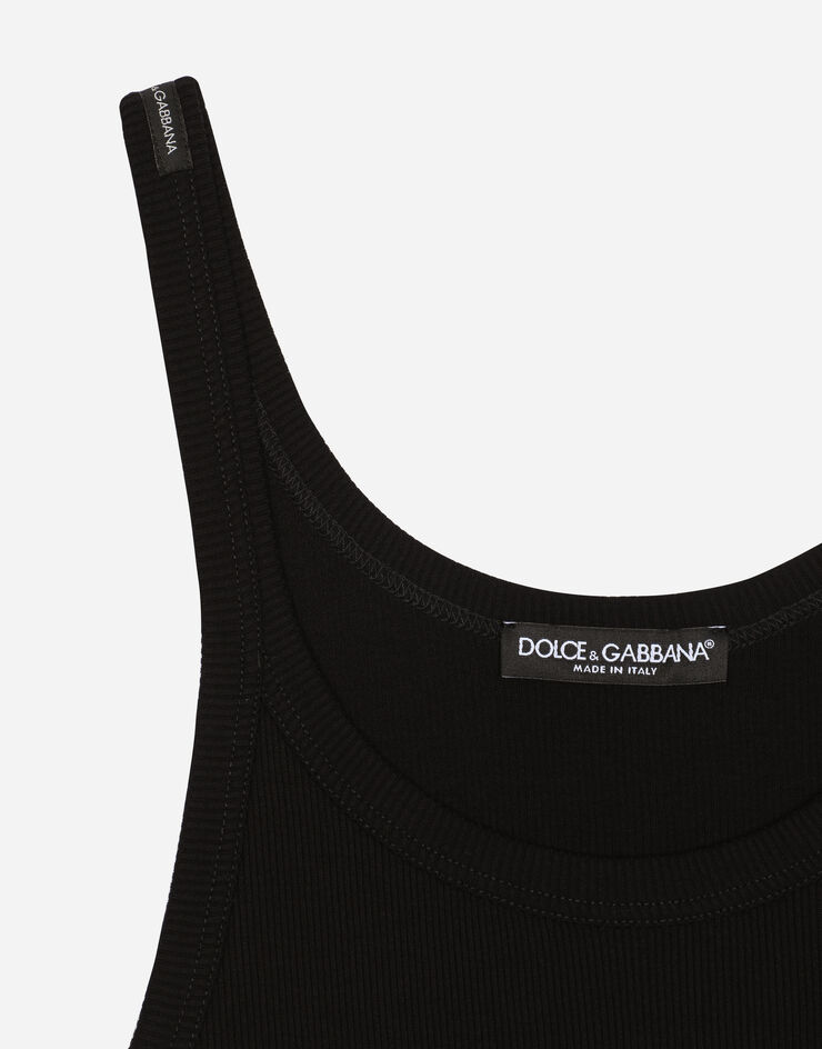 Dolce & Gabbana Tanktop gerippte Baumwolle mit DG-Hardware Schwarz G8PB0TFU7AV