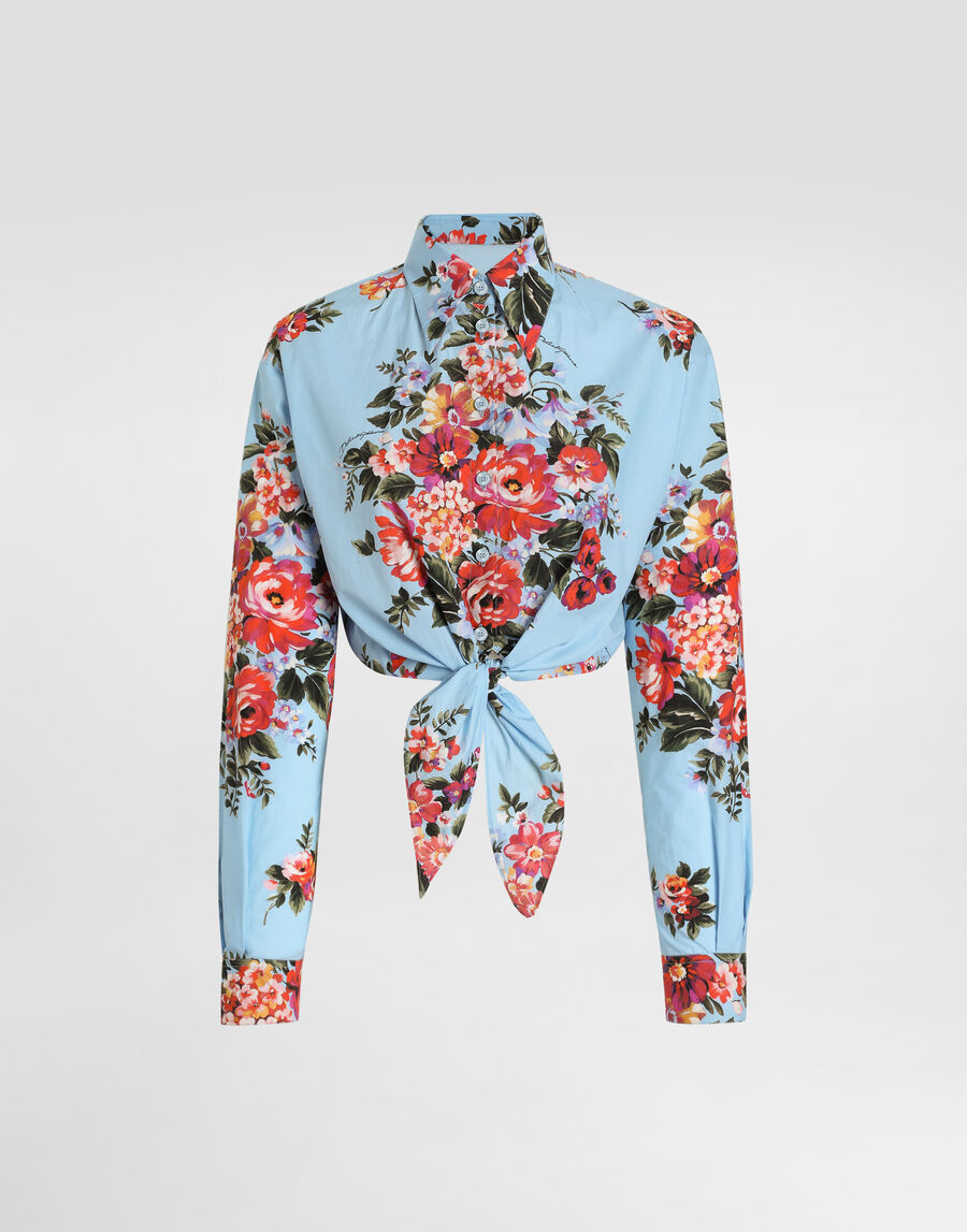 Flower bouquet-print cotton shirt