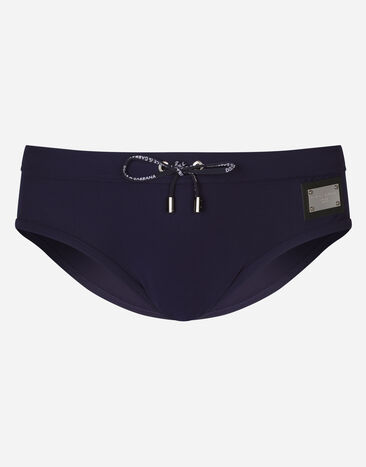 Dolce & Gabbana Slip de bain montant avec plaquette à logo Bleu M4A76JONO05