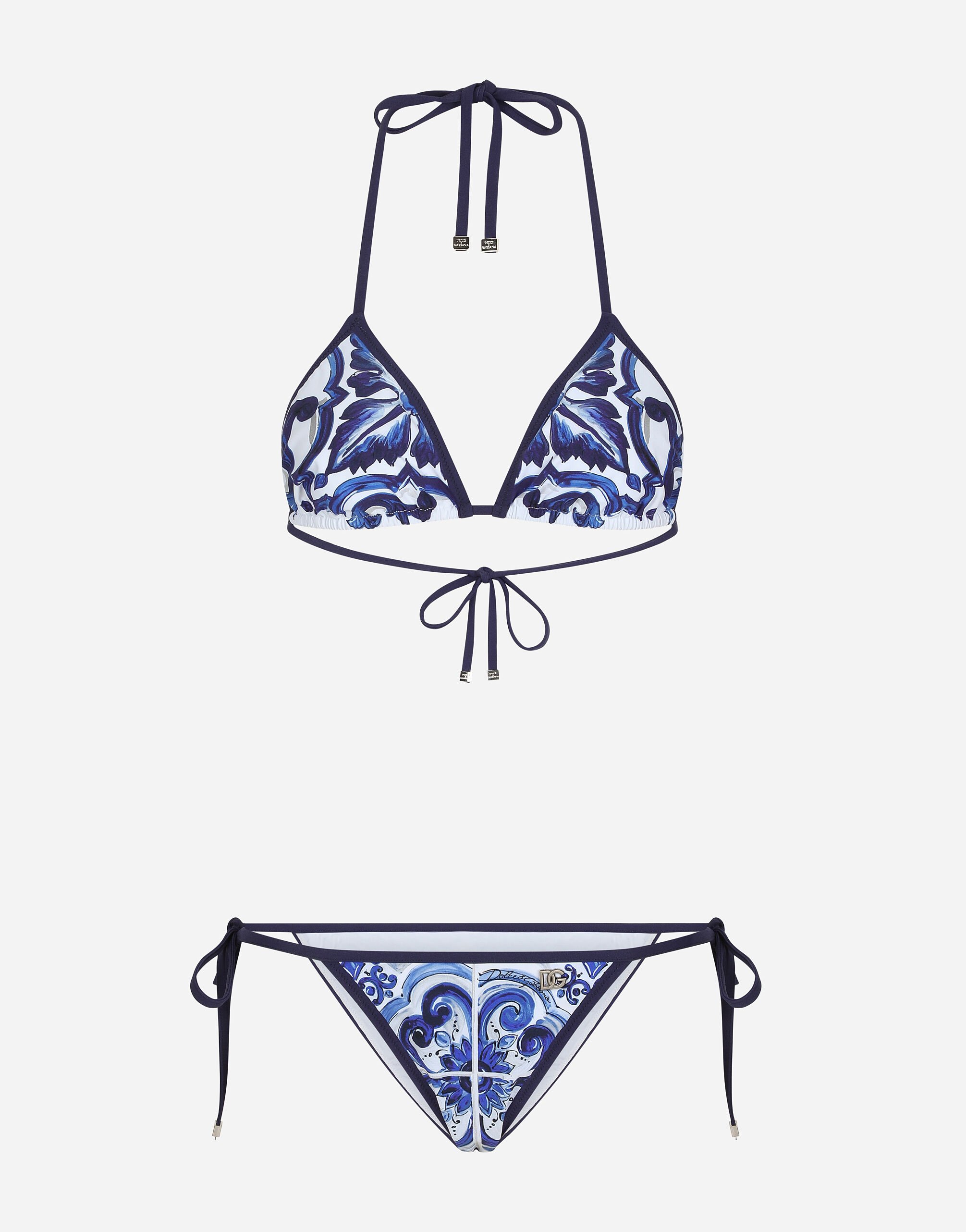 Dolce & Gabbana Majolica-print triangle bikini Blue F6GAMDG8KT2