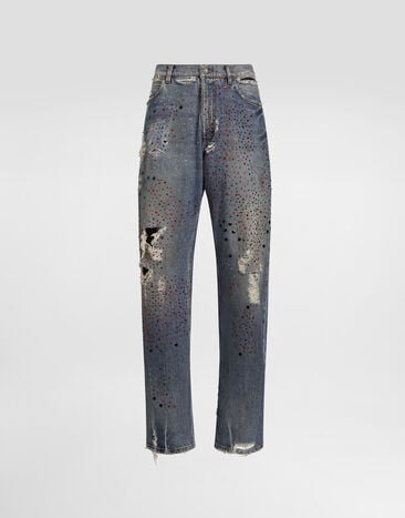 Dolce & Gabbana Denim trousers with rhinestones Multicolor GP18LZG8PU5