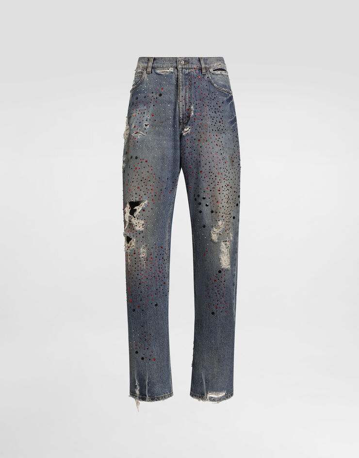 Dolce & Gabbana Denim trousers with rhinestones Multicolor GP18LZG8PU5