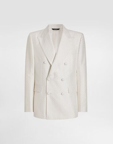 Dolce & Gabbana Double-breasted sicilia light jacquard jacket with micro pattern White G2TV8THJMQY