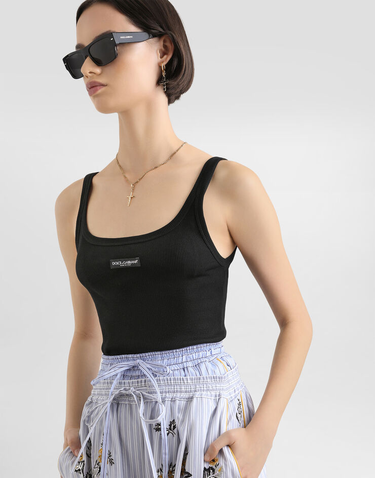 Dolce & Gabbana Ribbed tank top Black F8W45TFU7AV