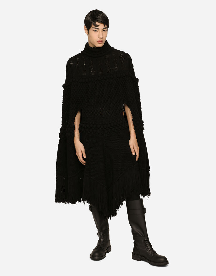 Dolce&Gabbana High-necked wool patchwork knit cape Black GXS05TJAWA7