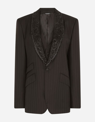 Dolce & Gabbana Single-breasted pinstripe jacket with embroidery Multicolor F26R3TGDBI0