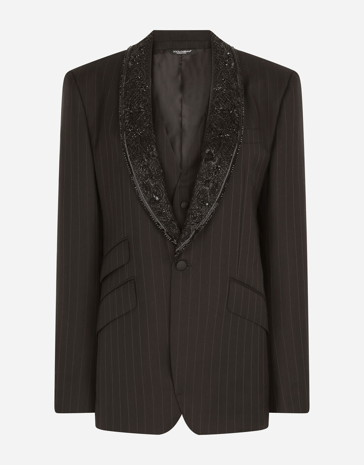 Dolce & Gabbana Single-breasted pinstripe jacket with embroidery Multicolor F29PVZFR2X8