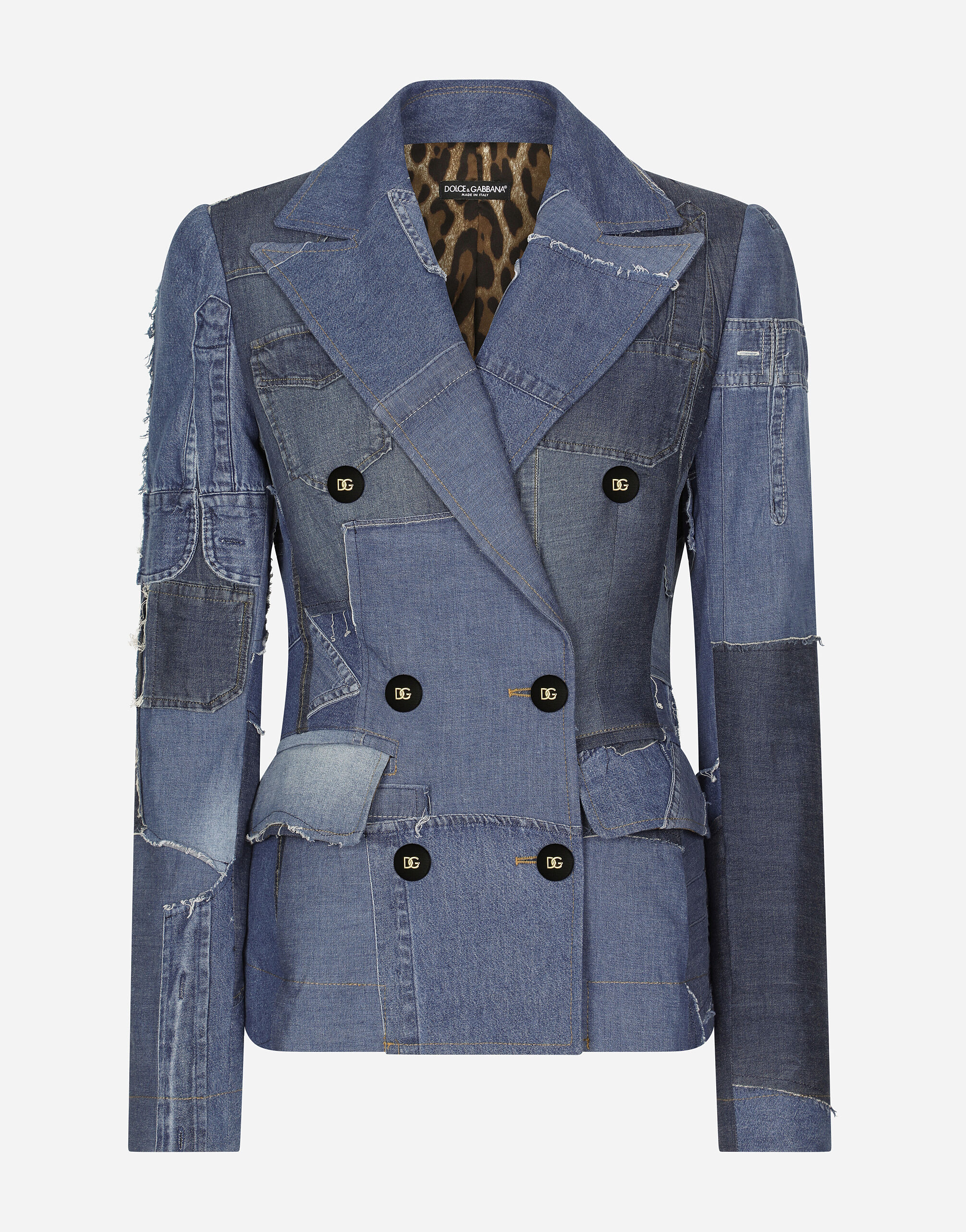 マルチカラーのウィメンズ ダブルブレストブレザー デニム パッチ