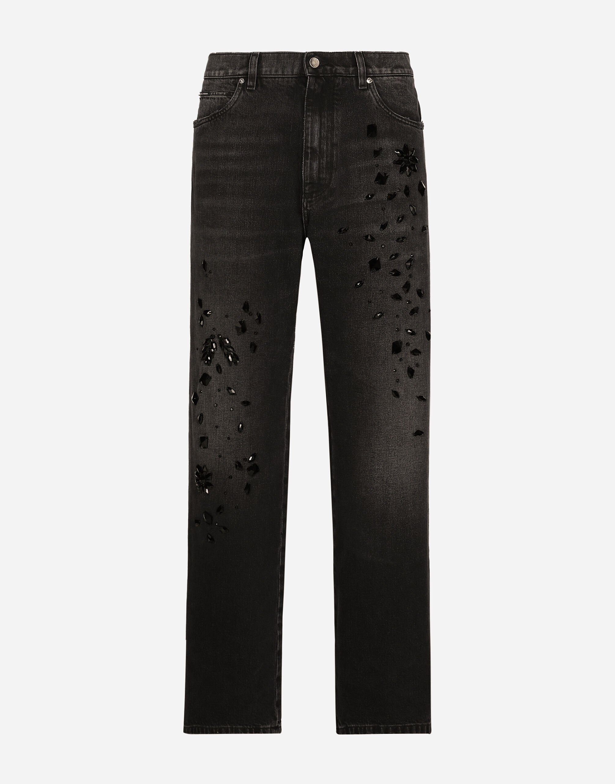 Dolce & Gabbana Oversize washed jeans with rhinestone embellishment Black GY07CDG8KN4
