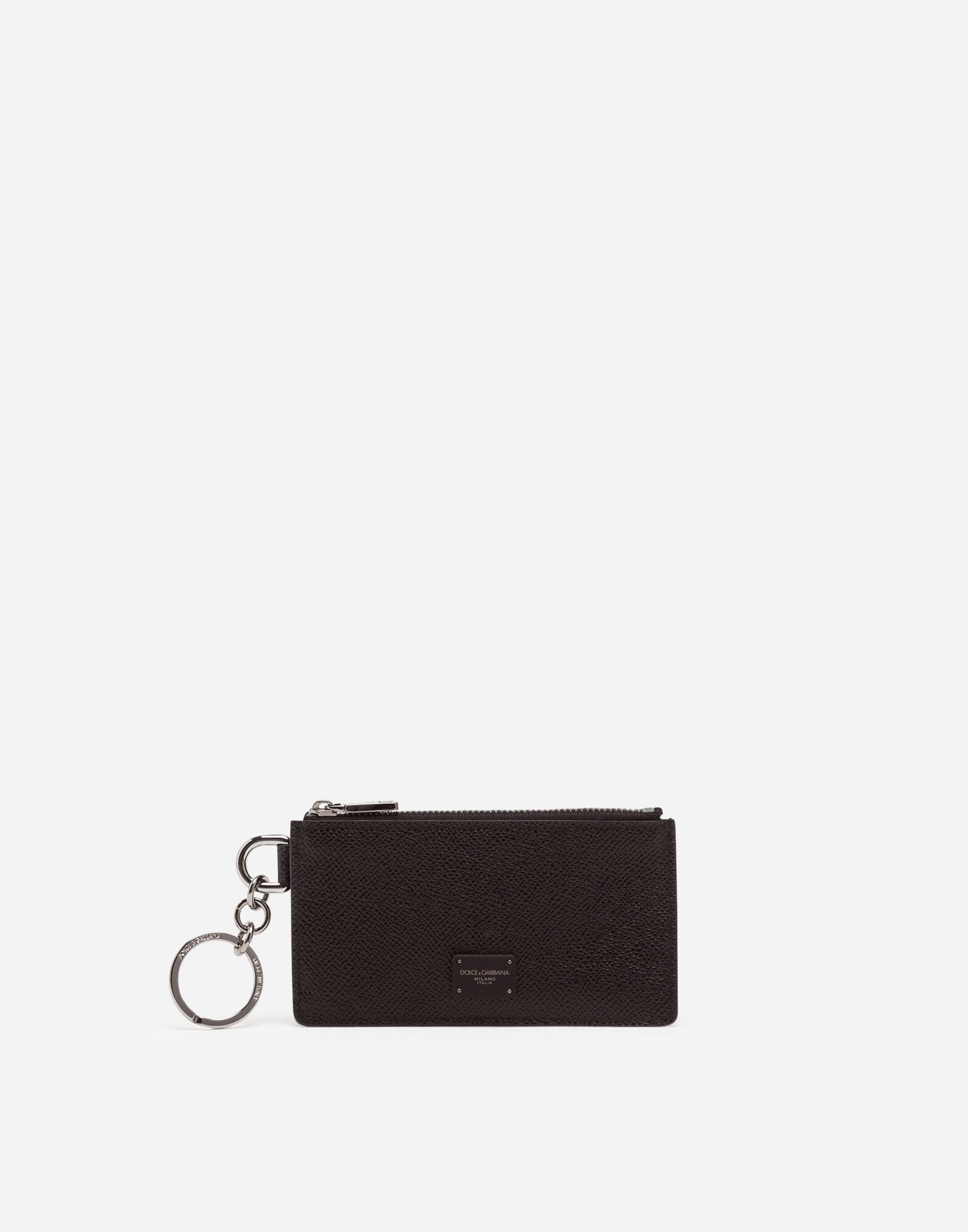 Dolce & Gabbana Dauphine calfskin card holder with ring branded plate Black BP2524AZ602